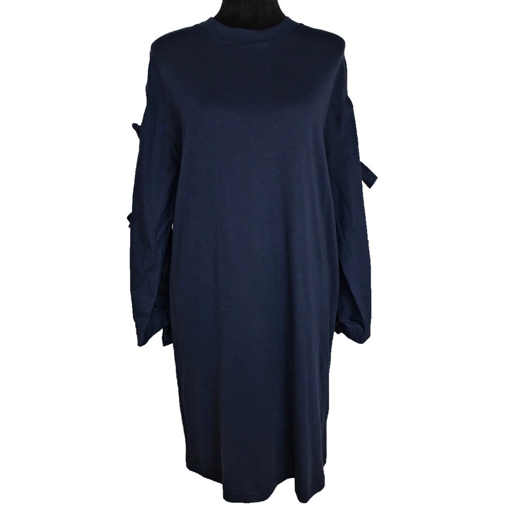 Tory Burch Emeilia Dress Navy Blue Tie Sleeve sz L